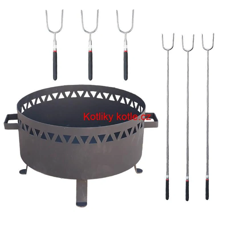 Přenosné ohniště kov (1,5 mm) FIFO žáruvzdorná barva PLUS 600 + Vidličky na opékání teleskopické 6 ks