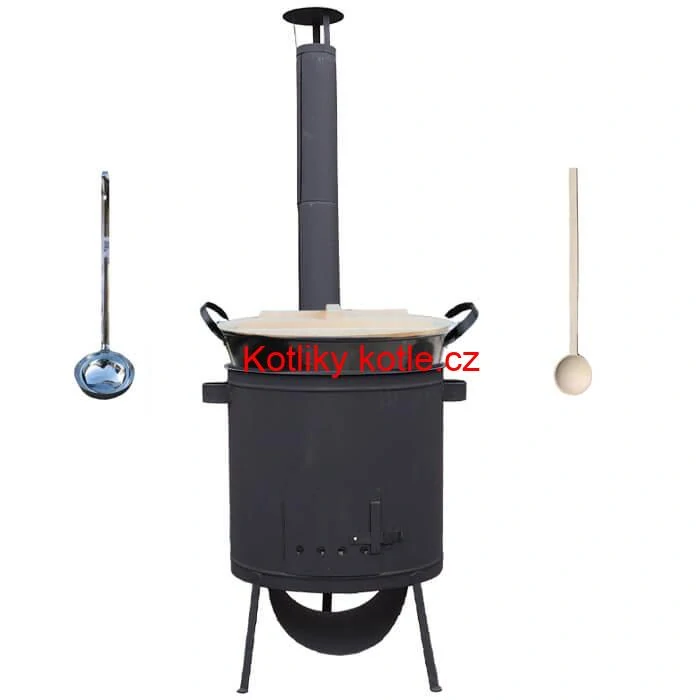 Smaltovaný kotel 100 L + žáruvzdorná kotlina 42 PLUS 600 4 MM + vařečka a naběračka BIG PARTY