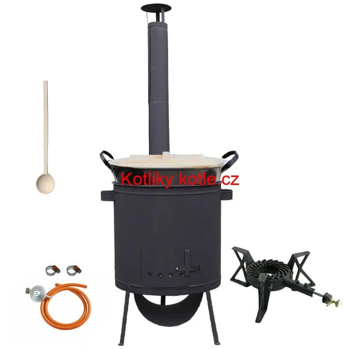 Zabijačkový smaltovaný kotel 100 L, žáruvzdorná kotlina 42 PLUS 600 4 MM, hořák 7 kW + vařečka
