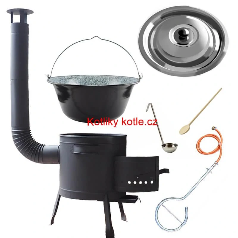 Smaltovaný kotlík (1,2 mm) 30 L + plynový hořák k PB + nízká kotlina 45 PLUS 600 + nerezová poklice INOX