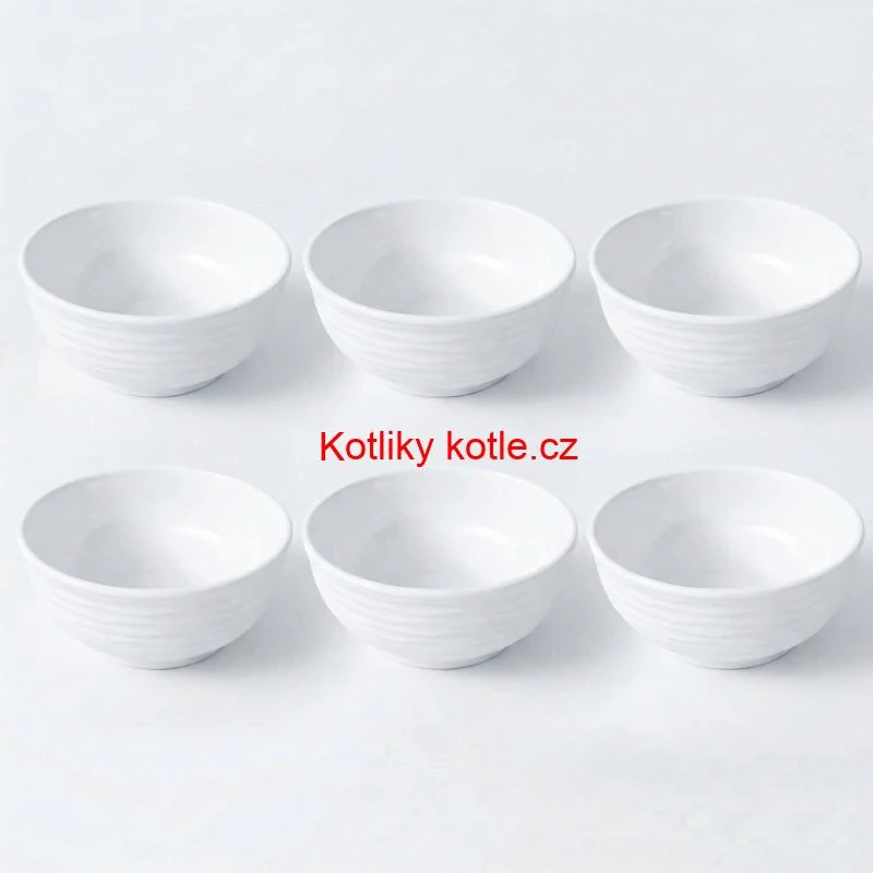 Sada 6 ks: Prémiové bílé misky s kamennou strukturou (750 ml)