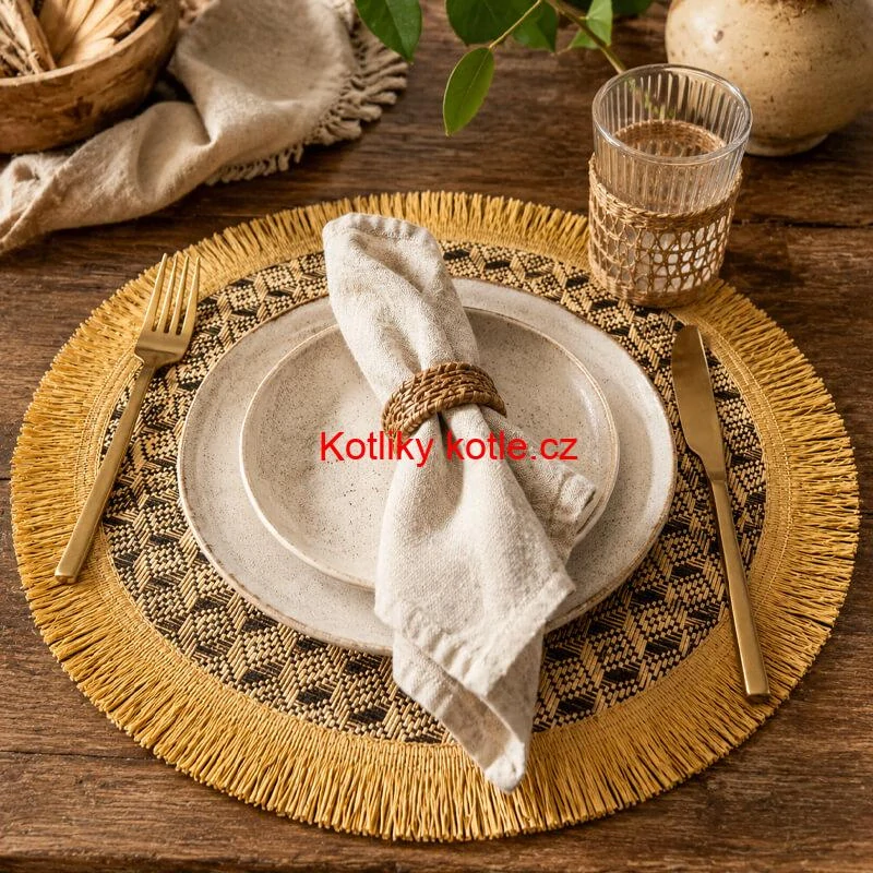 Přírodní podložka pod talíř se třásněmi 37 cm