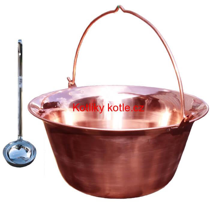 Měděný kotlík 30 L (1,2 mm) + nerezová naběračka