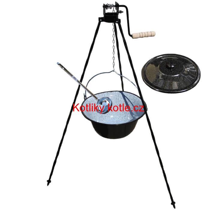 Smaltovaný kotlík 16 L + poklice + stojan s kladkou VAR