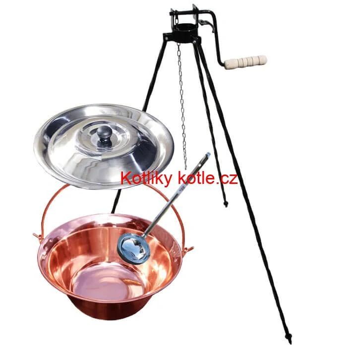 Měděný kotlík 14 L (1,2 mm) + poklice + stojan s kladkou VAR