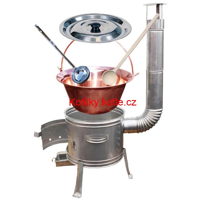 Měděný kotlík 30 L + nerezová kotlina 45 cm TOPLUX