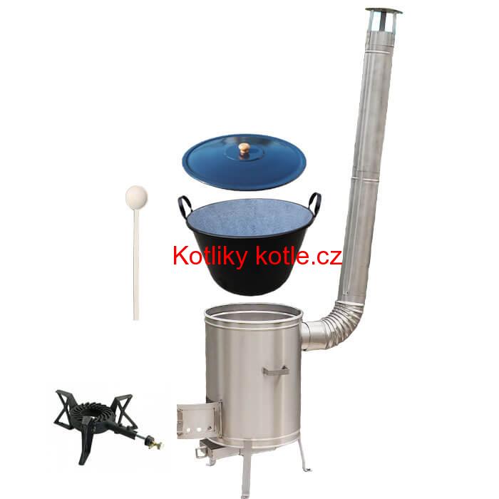 Zabijačkový smaltovaný kotel 60 L + nerezová kotlina 53 cm + hořák 7 kW