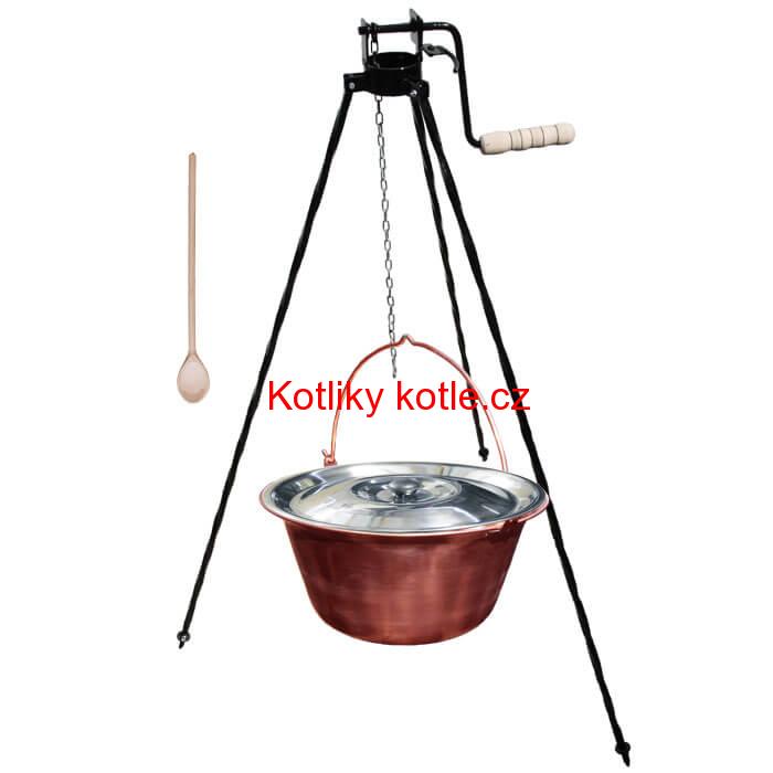Měděný kotlík 14 L + stojan s kladkou VAR