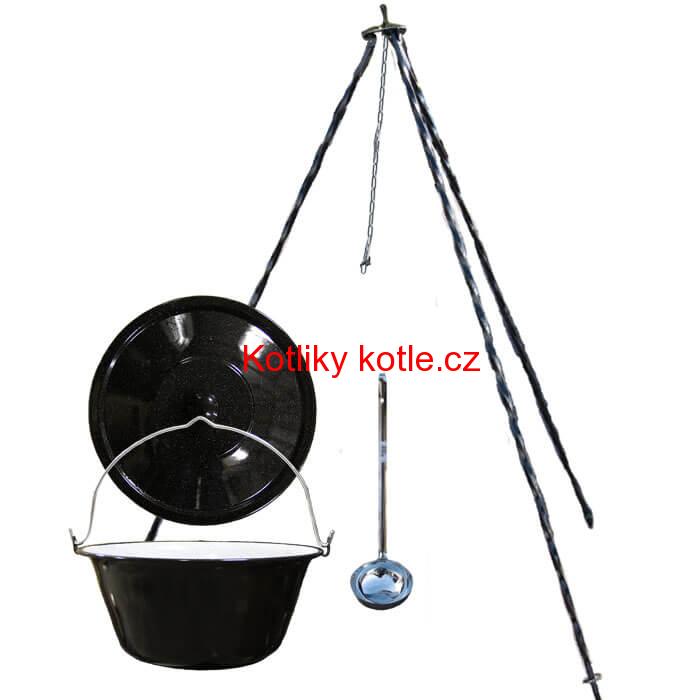 Smaltovaný kotlík 8 L poklice + trojnožka 1,20 m