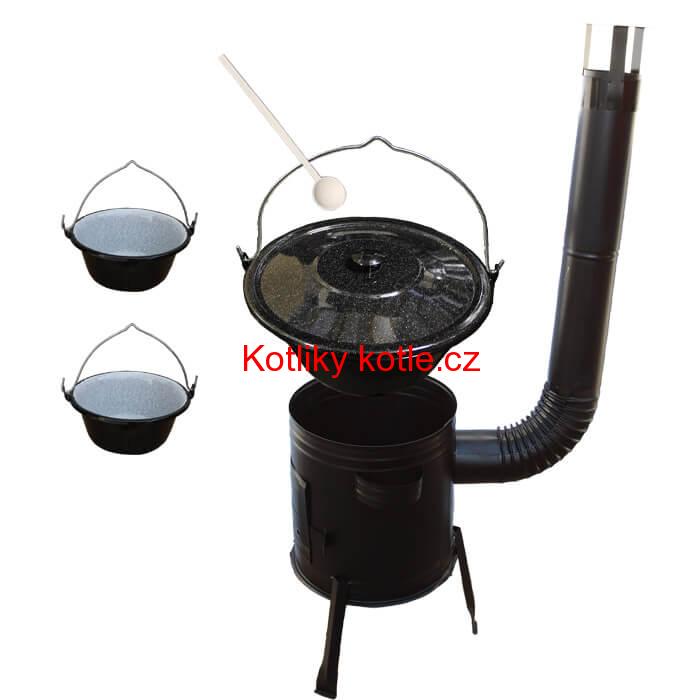Smaltovaný kotlík 10 L (1,2 mm) + kovová kotlina 31 CLASSIC (KOV) + 2 smaltované servírovací kotlíky 0,8 L